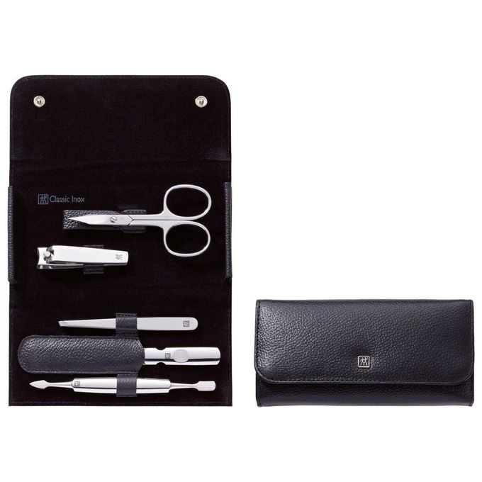 Zwilling CLASSIC INOX Set per Manicure e Pedicure Custodia Bottone a Pressione Nero 5 Pezzi