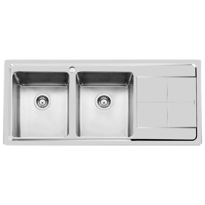 Foster 2222 051 KE Lavello Acciaio Inox Spazzolato da Incasso Semifilo Gocciolatoio a Sinistra 2 Vasche 117,3x51,3cm