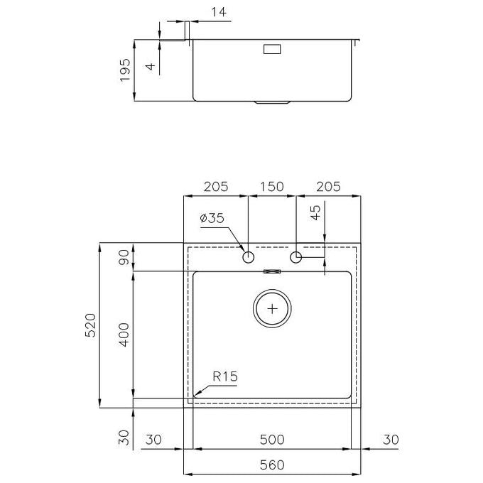 Foster 2272 050 KE Q4 Lavello Acciaio Inox Spazzolato da incasso 1 Vasca 56x52cm