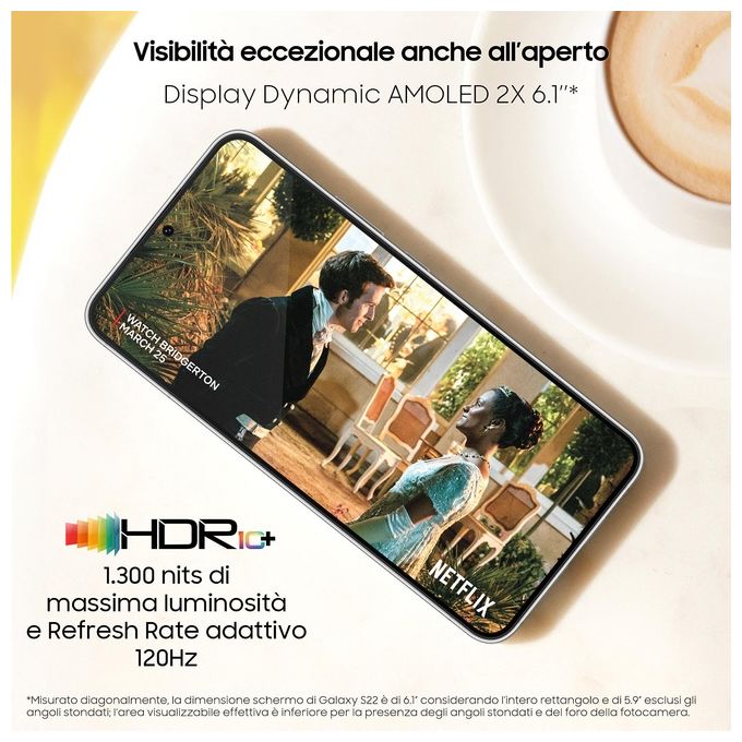 Samsung Galaxy S22 5G 8Gb 256Gb 6.1'' Amoled 120Hz Dual Sim Phantom Black Italia