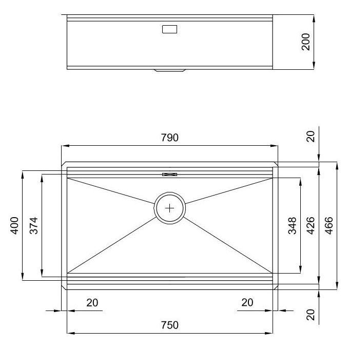 Foster 1034 850 Milanello Workstation Lavello Acciaio Inox da incasso Sottotop 1 Vasca 79x46,6cm