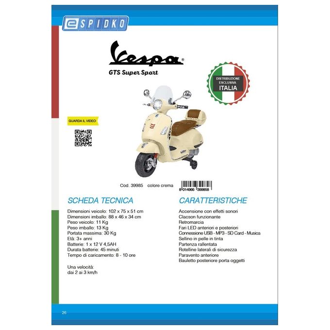 Globo Vespa Gts Super Sport 12v Bianco