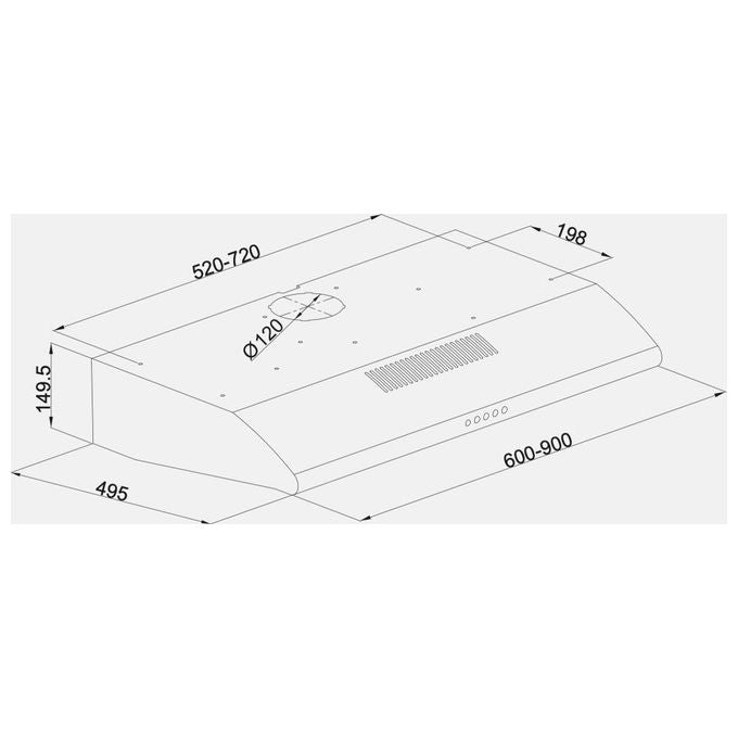 Silverline 1201.9.733.01 Cappa ad incasso Filtrante Controllo con tasti Classe Energetica D Sottopensile 3 Velocita' Portata 480 m³-h 90cm Inox