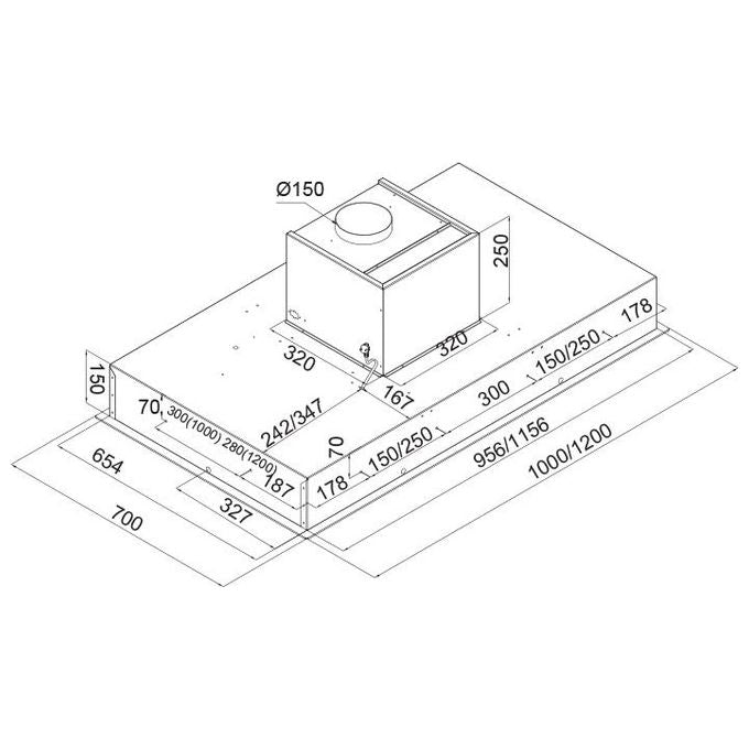 Silverline 4226.2.733.01 Cappa Integrato a Soffitto Aspirante-Filtrante Classe energetica A+ 4 Velocita' Portata 773m3-h 120cm Vetro Temperato Bianco