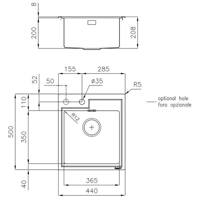 Foster 4151 050 Fortyfour Lavello Acciaio Inox Spazzolato da Incasso 1 Vasca 44x50cm