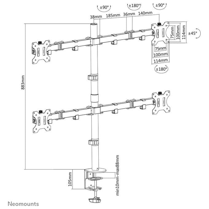 Neomounts by Newstar FPMA-D550D4BLACK Supporto da Scrivania Full Motion per Schermi 13-32'' Nero