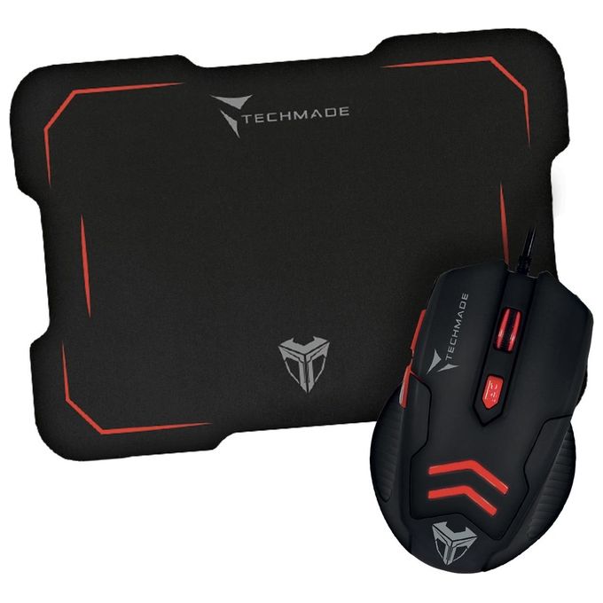 Techmade Kit Mouse Usb con Tappetino Gaming Rosso