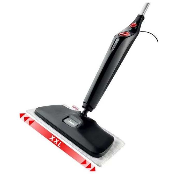 Vileda Steam PLUS XXL – Pulitore a vapore scopa, capacita' serbatoio 0,4 L, potenza 1550 W, autonomia vapore circa 28 min, funzioni: riscaldamento rapido in 15 s con 3 livelli di vapore, accessori inclusi (copertura microfibra e aliante tappeti), colore n