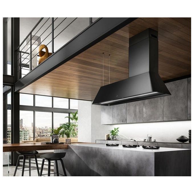 Elica PRF0171195 Cappa a Isola Sospesa IKONA MAXXI PURE NERO BL-MAT-F-120 Classe Energetica A 3 Velocita' + Intesiva Aspirante Portata 600 m³-h 120 cm con Purificatore D'Aria