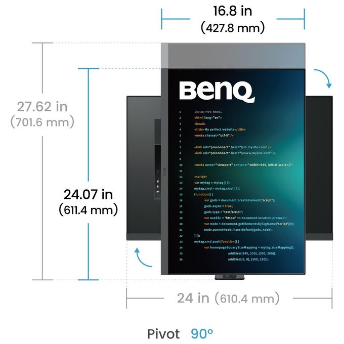 BENQ RD280UA Monitor per programmazione 4K+ 28'' Formato speciale 3:2 Retroilluminazione Braccio Flessibile Nano Matte Panel Modalita' avanzate di coding HotKey per coding Eye Care