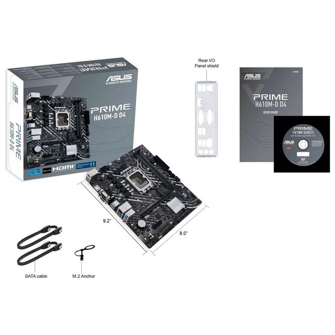 ASUS PRIME H610M-D D4 Scheda Madre mATX, Intel H610, LGA1700, DDR4, PCI 4.0, Realtek 1Gb Ethernet, Realtek 7.1 Surround, 1xM.2, 4xSATA 6GB-s, USB 3.2 Gen 1, Armoury Crate, Nero