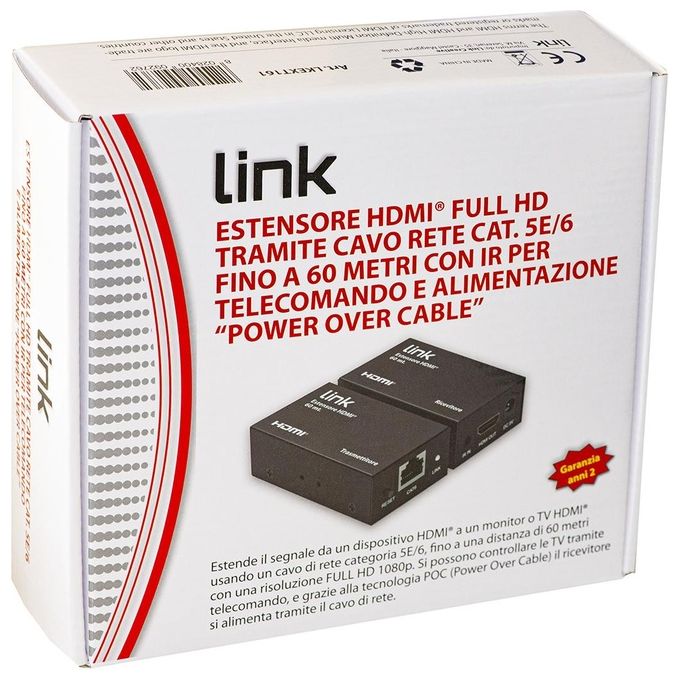 Link Estensore Hdmi Fino A 60 Metri 1080p con Comando Infrarossi Alimentazione del Ricvitore Poc