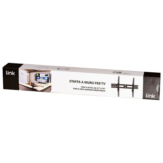 Link Staffa a Muro per Tv Fino a 60Kg da 37'' a 70'' Fino a Vesa 400x600 67mm Distanza dal Muro Orientamento Alto-Basso 15 Gradi