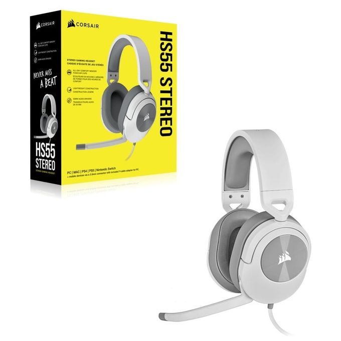 Corsair HS55 STEREO Cuffie da Gioco Cablate Leggere - Microfono Omnidirezionale - Driver al Neodimio - Compatibile con iCUE - PC Mac Xbox Nintendo Switch Mobile - Bianco