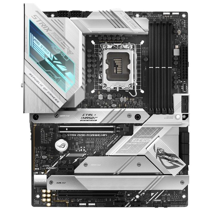 ASUS ROG Strix Z690-A Gaming WiFi Scheda Madre ATX, Intel Z690, LGA1700, DDR5, PCI 5.0, WiFi 6E (802.11ax), Intel 2.5Gb Ethernet, ROG SupremeFX 7.1, 4xM.2, 6xSATA 6GB-s, Aura Sync RGB, Nero