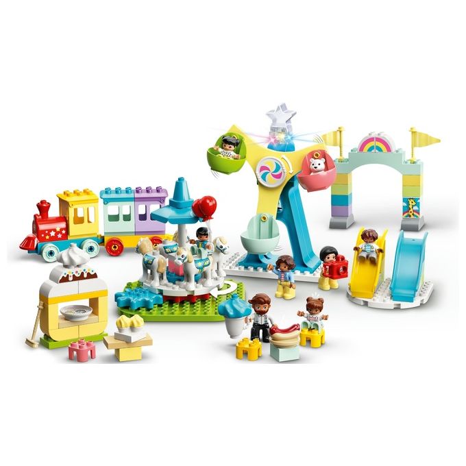 LEGO 10956 DUPLO Town Parco dei Divertimenti con Scivoli Giostra Ruota Panoramamica Treno e 7 Minifigure colore Multicolore