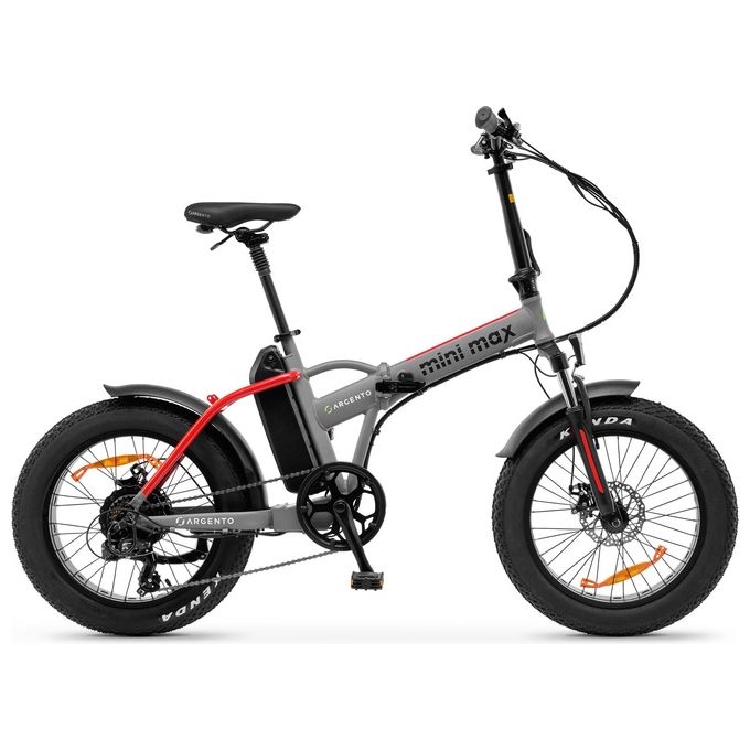 Argento Mini Max Foldable E-Bike Fatbike Pieghevole Red Black