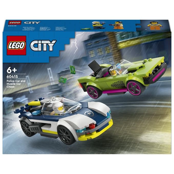 LEGO City 60415 Inseguimento della Macchina da Corsa, 2 Modellini di Auto della Polizia, Giocattolo per Bambini di 6+ Anni