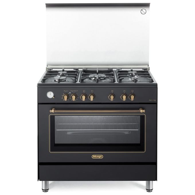 De Longhi PEMA 965 C ED Linea Country Cucina a Gas Libera Installazione Forno Elettrico 5 Fuochi Griglie in Ghisa Classe energetica A Bruciatore Tripla Corona Coperchio in Cristallo 6 Funzioni 90 cm Antracite