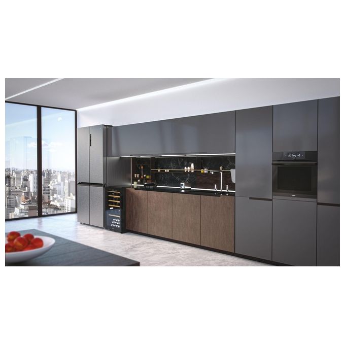 Haier HCR5919ENMM Frigorifero Americano Side by Side 643 Litri Classe E No Frost colore New Platinum Inox Cube 90 Serie 5