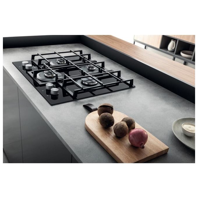 Hotpoint HAGS 61F-BK Piano Cottura a Gas in  Vetroceramica 4 Zone My Menu Flame Control 9 livelli di potenza Griglie in ghisa 60 cm Nero