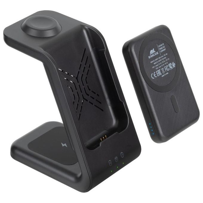 Rivacase VA4917 Caricabatterie Wireless Qi 15W con Batteria Esterna con Funzione di Ricarica Rapida Qc-Pd 5000 Mah