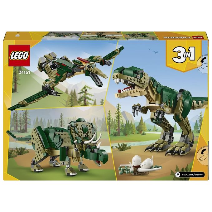 LEGO Creator 3 in 1 T. Rex Dinosauro Giocattolo Trasformabile in 3 Modellini Snodabili come Triceratopo e Pterodattilo Giochi per Bambini e Bambine da 9 Anni Idea Regalo di Compleanno 31151