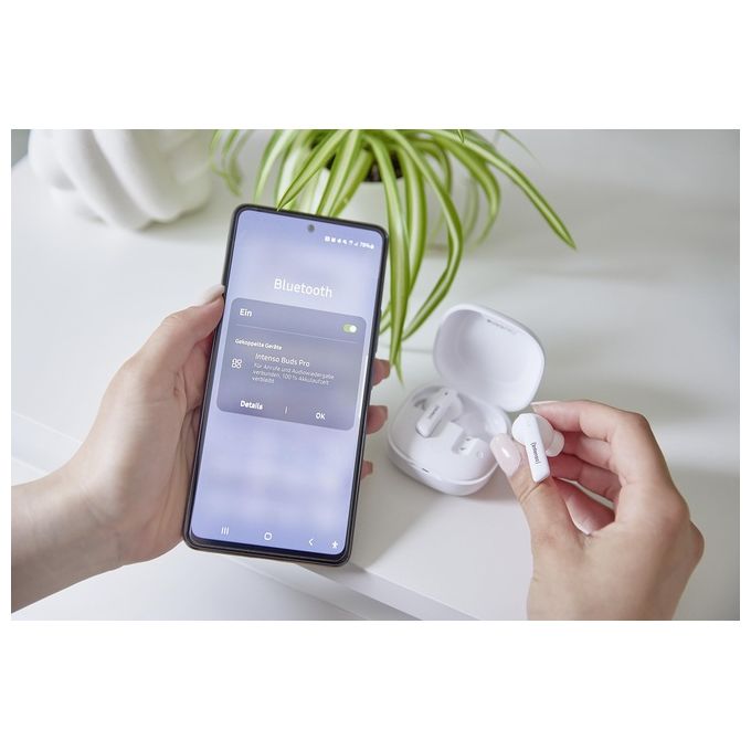 Intenso Buds Pro Cuffie TWS True Wireless T512HAE con Hybrid ANC ENC Bluetooth e fino a 35 Ore di Riproduzione Musicale Bianco