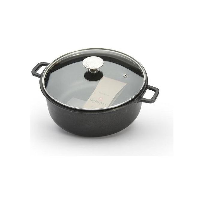 DE BUYER 8311.28 Choc Extreme Casseruola Antiaderente con Coperchio in Vetro Diametro 28 cm Capacita' 6.6-7 L Forno fino a 220°C Induzione colore Nero