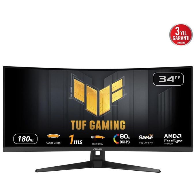 ASUS TUF Gaming VG34VQ3B Monitor Gaming Curvo da 34 pollici WQHD (3440x1440) 180Hz ELMB SYNC FreeSync Premium Tempo di Risposta 1ms 90% DCI-P3 DisplayWidget Center