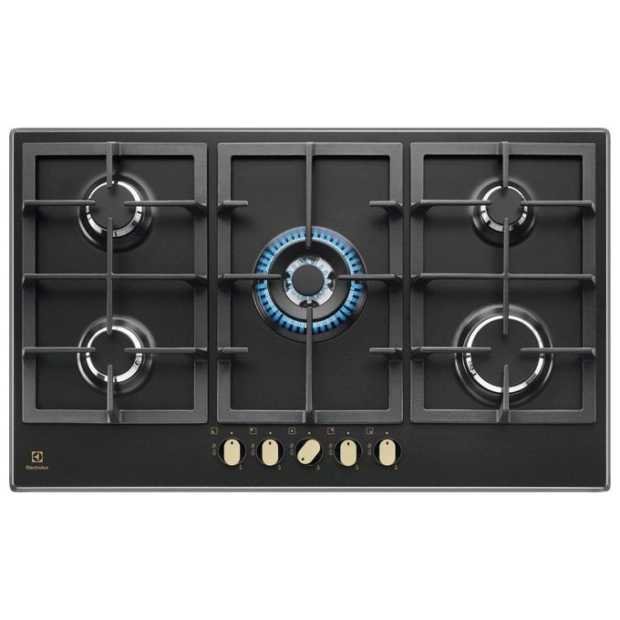 Electrolux KGS9536RN Piano Cottura a gas Slim 2.0 5 fuochi speed burner 1 bruciatore Wok Griglie in ghisa Nero Ghisa