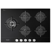 DE LONGHI NSL 575D NCM Piano Cottura 5 Fuochi a Gas da Incasso 75 cm Griglie in Ghisa Piano in Vetroceramica colore Nero Linea Life