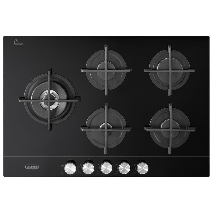 DE LONGHI NSL 575D NCM Piano Cottura 5 Fuochi a Gas da Incasso 75 cm Griglie in Ghisa Piano in Vetroceramica colore Nero Linea Life