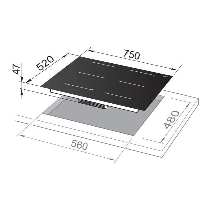 DeLonghi SLI754 Piano Cottura ad Induzione 4 Zone di cui 3 Zone Plus 1 Zona Bridge 9 livelli di potenza Funzione Chef cook e Melting Automatic Easy Start 75cm Nero