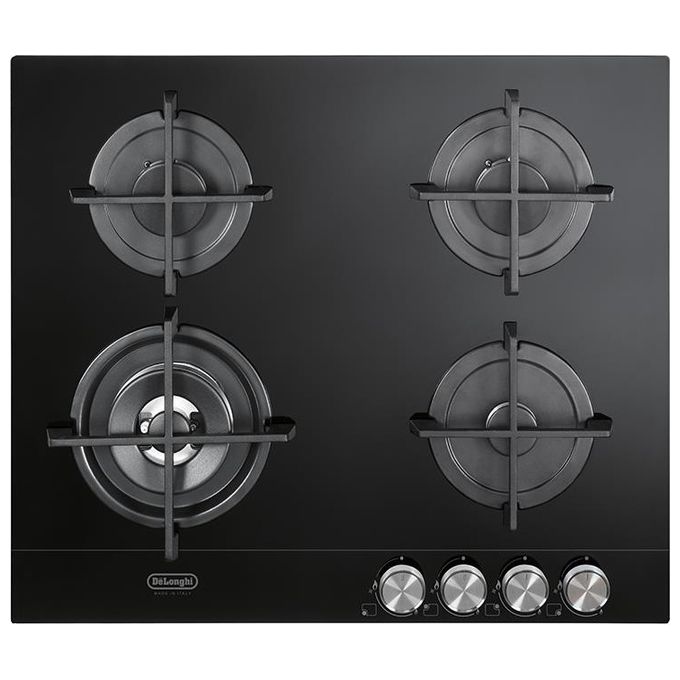 DeLonghi NSL 460 N Piano Cottura a Gas in Vetroceramica 4 Zone 1 Doppia corona Griglie in Ghisa 60cm Nero