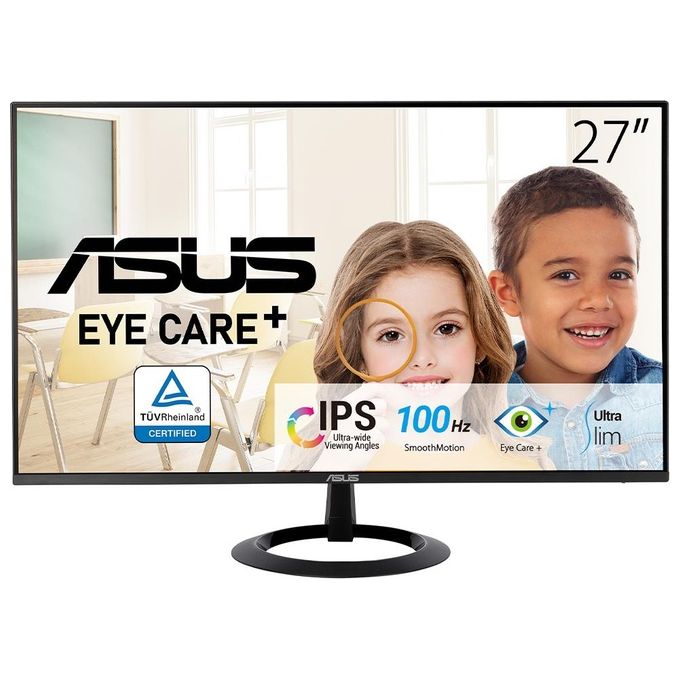 ASUS VZ27EHF Monitor Gaming Eye Care da 27” pollici, Full HD (1920x1080), IPS, Frameless, 100 Hz, Adaptative-Sync, Tempo di Risposta 1 ms, HDMI, Filtro Luci Blu, Antisfarfallio, Nero