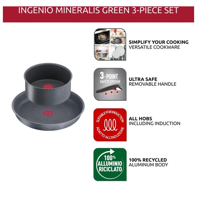 Lagostina Set Padelle Ingenio Green Grigio Mineralis
