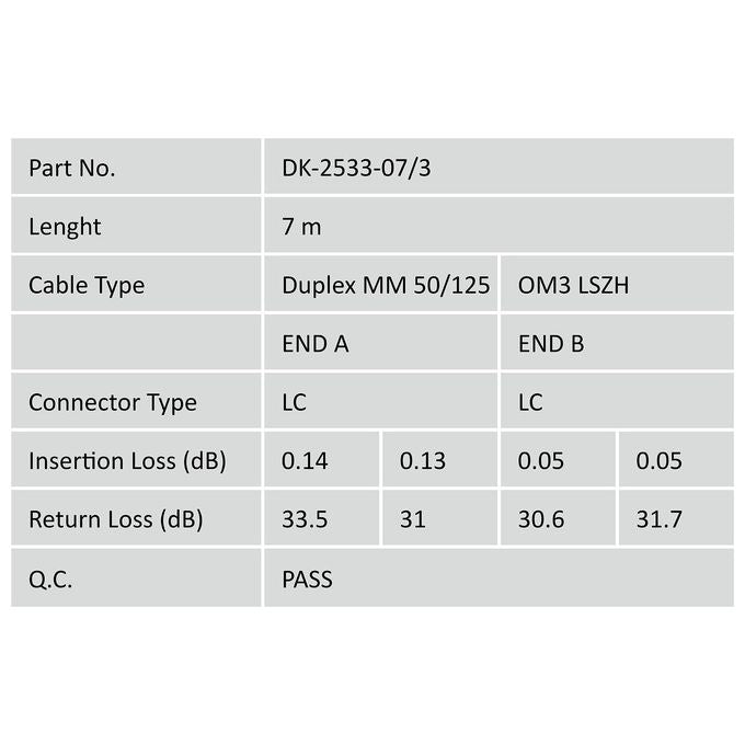 Digitus Cavo Fibra Ottica Lc a Lc Multimode Duplex 50-125 Mt.7 Om3
