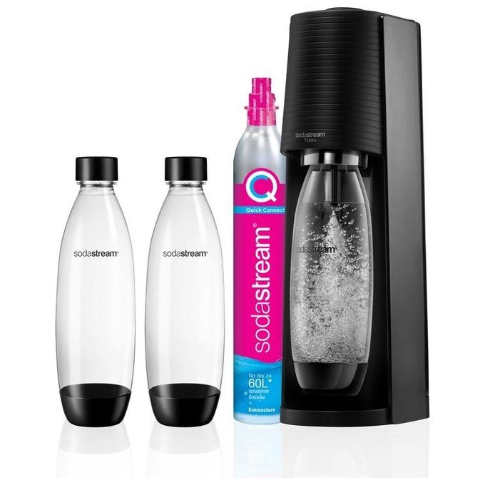 Sodastream Gasatore d'Acqua Terra Nero 2 Bottiglie Lavabili da 1 Litro 1 Cilindro Co2