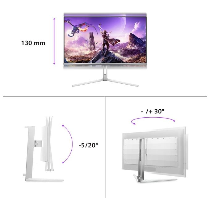 Philips Evnia 32M2N8900 Monitor da gioco OLED UHD da 32'' 240 Hz 003 ms HDR400 FreeSync Prem. Pro G-Sync comp. (3840x2160 2x HDMI 2.1 1x DP 1.4 1x USB-C (65 W PD) hub USB) bianco