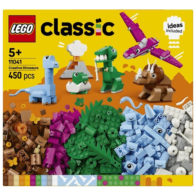 LEGO 11041 Dinosauri Creativi Set di Costruzioni con 450 Pezzi per Bambini 5+ Anni con T. rex Triceratopo Pterosauro Brontosauro e Cucciolo nell'uovo colore Multicolore
