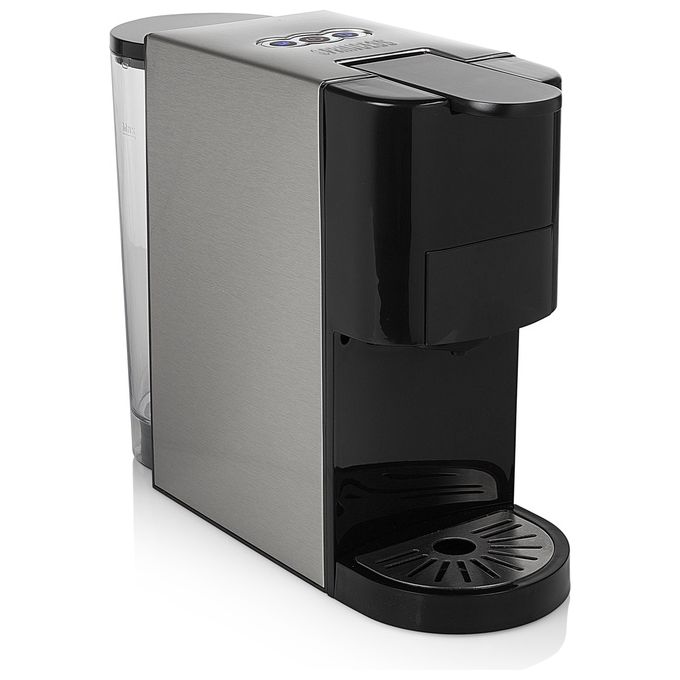 Princess Multi Capsule 4‑in‑1 01.249450 - Macchina da caffe' multicapsula, 0,8 L serbatoio, 19 bar, 1450 W, funzioni: compatibile Nespresso - Dolce Gusto - ESE - caffe' macinato, serbatoio removibile, colore acciaio-nero