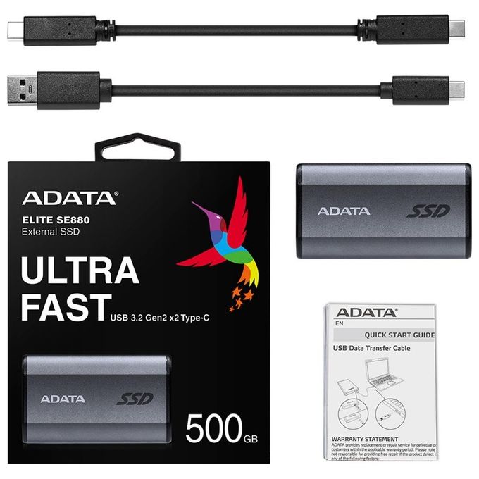 ADATA SE880 500 GB SuperSpeed USB 3.2 Gen 2x2 USB Type-C Esterno Portatile SSD (AELI-SE880-500GCGY)