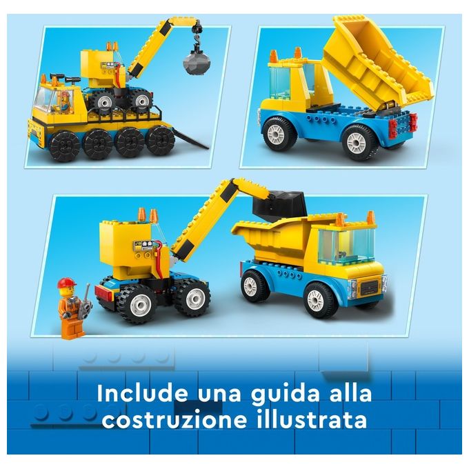 LEGO City 60391 Camion da Cantiere e Gru con Palla da Demolizione, Set con Veicoli Giocattolo, Giochi Educativi per Bambini 4+