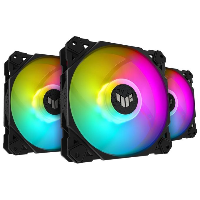 ASUS TUF Gaming TF120 ARGB Ventola Per Case, 120mm, Avanzato Cuscinetto Fluidodinamico (FDB), Illuminazione ARGB Aura Sync, Controller multifunzione Incluso, Durata 250.000 Ore, 3 Pezzi, Nero
