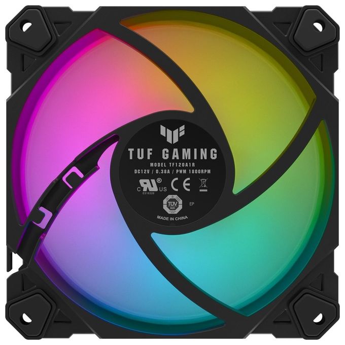 ASUS TUF Gaming TF120 ARGB Ventola Per Case, 120mm, Avanzato Cuscinetto Fluidodinamico (FDB), Illuminazione ARGB Aura Sync, Controller multifunzione Incluso, Durata 250.000 Ore, 3 Pezzi, Nero