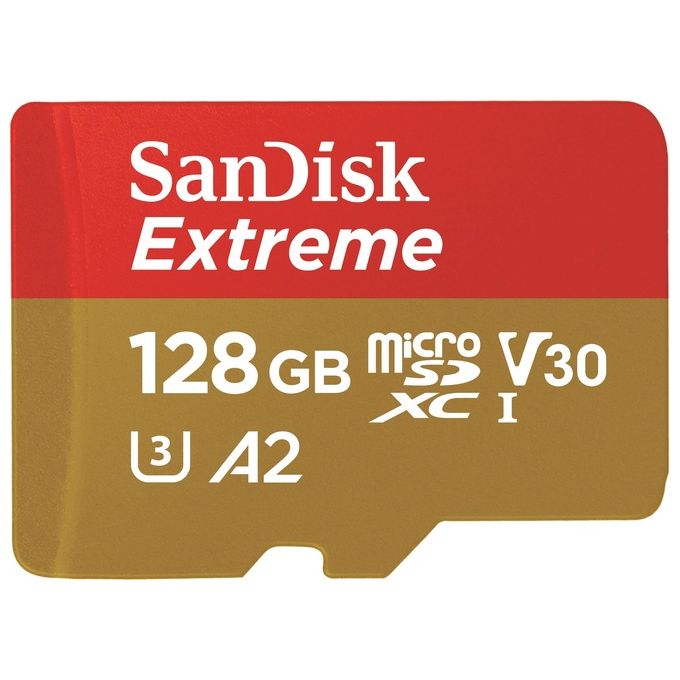 SanDisk Extreme 128 Gb microSDXC + adattatore SD fino a 190 MB-s, UHS-I, Classe 10, U3, V30