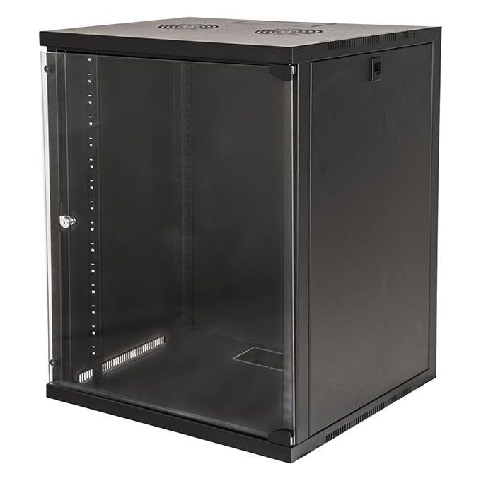 Link Armadio Rack 19'' 18 Unita' da Muro 900x600x600mm Nero con Porta in Vetro