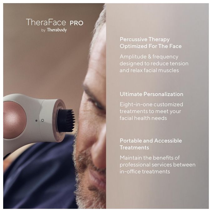 TheraFace PRO - Dispositivo per la cura del viso 6-in-1 con massaggio a percussione - microcorrente - luce LED blu e rossa da Therabody (Bianco)