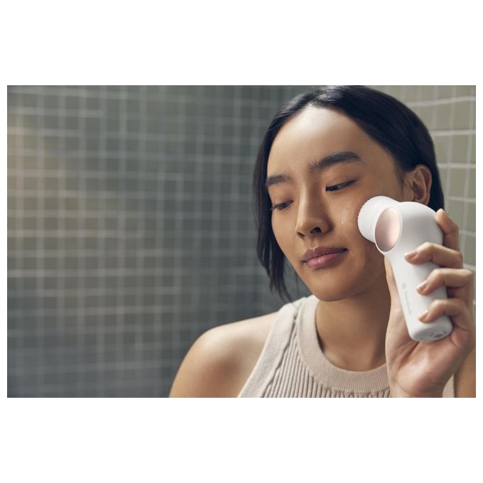 TheraFace PRO - Dispositivo per la cura del viso 6-in-1 con massaggio a percussione - microcorrente - luce LED blu e rossa da Therabody (Bianco)